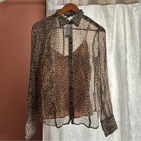 J. Crew Sheer Leopard Print Shirt Crinkle Chiffon Button Up Blouse NWT Size 2 - Picture 2 of 8